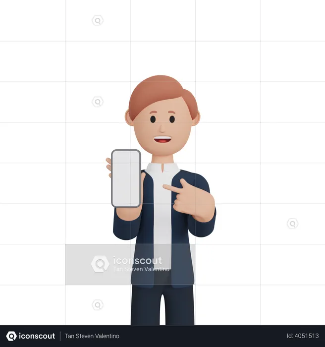 Empresário com smartphone com tela em branco  3D Illustration