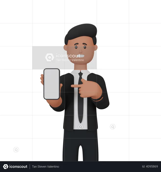 Empresário com smartphone com tela em branco  3D Illustration