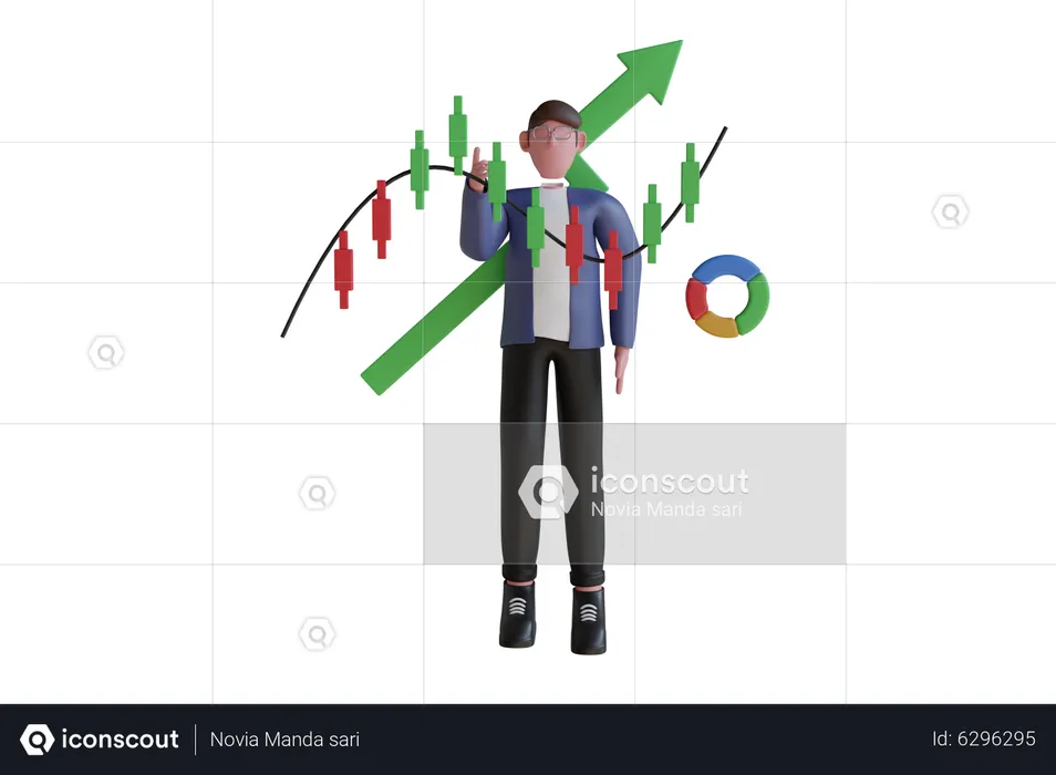 Empresário comprando ou vendendo ações, investindo no mercado de ações pelo celular  3D Illustration