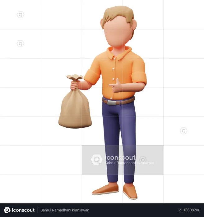 Empresario sosteniendo dinero en una bolsa  3D Illustration