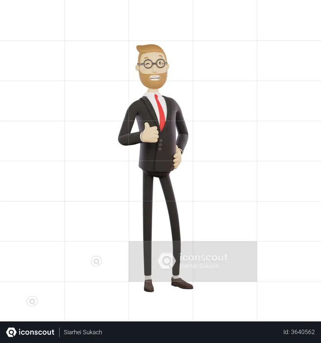 Empresario con gafas mostrando el gesto de pulgar hacia arriba  3D Illustration