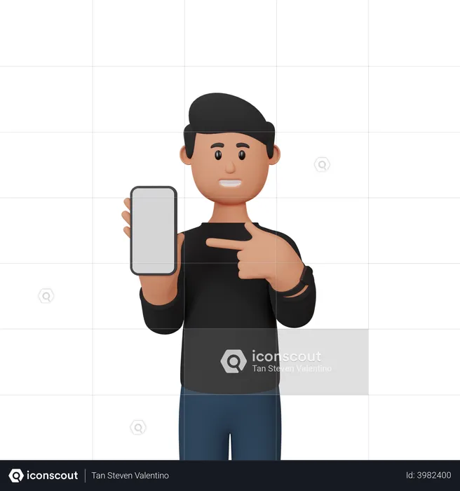 Empresario con teléfono inteligente y mostrando pantalla en blanco  3D Illustration