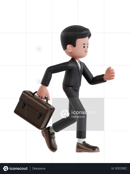 Empresario corriendo con maletín  3D Illustration