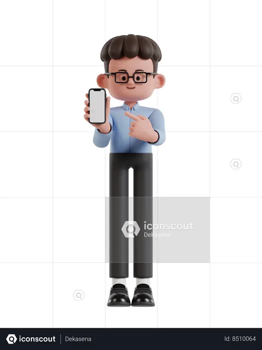 Empresario de pelo rizado mostrando la pantalla del teléfono celular  3D Illustration