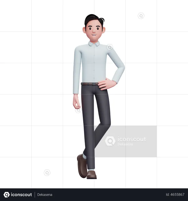 Empresario de pie con la mano en la cintura y las piernas cruzadas  3D Illustration