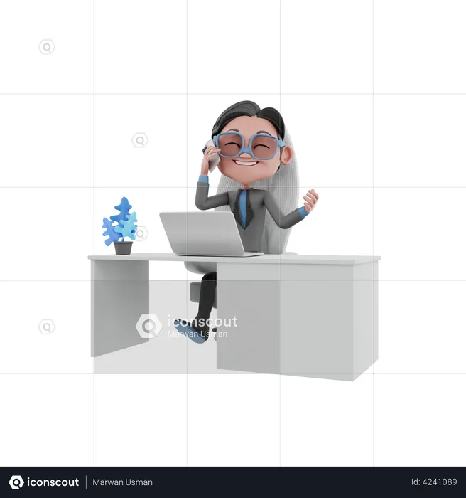 Empresário falando ao telefone enquanto trabalhava no escritório  3D Illustration