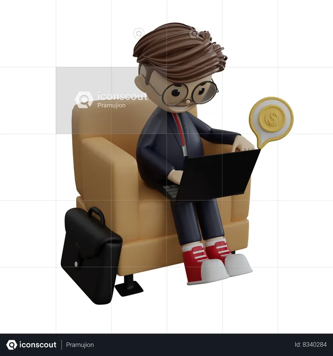 Empresário fazendo bate-papo financeiro on-line  3D Illustration