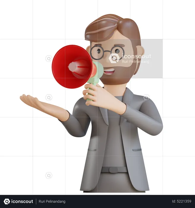 Empresário fazendo marketing de megafone  3D Illustration