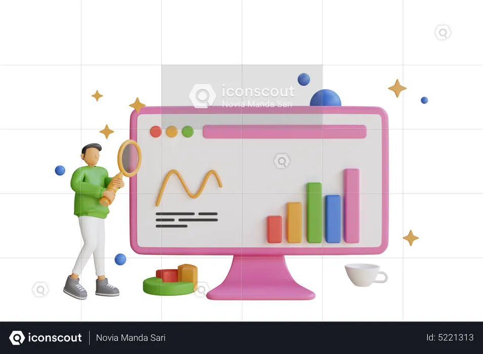 Empresário fazendo pesquisa sobre gráfico analítico  3D Illustration