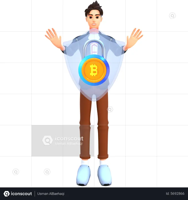 Empresario invirtiendo seguridad bitcoin  3D Illustration