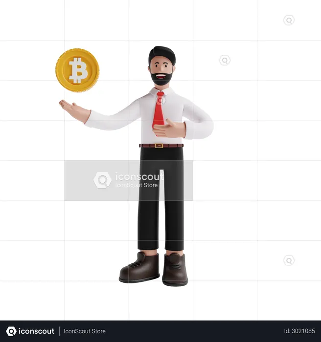 Empresario invirtiendo en Bitcoin  3D Icon