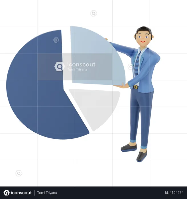 Empresario mostrando gráfico circular  3D Illustration
