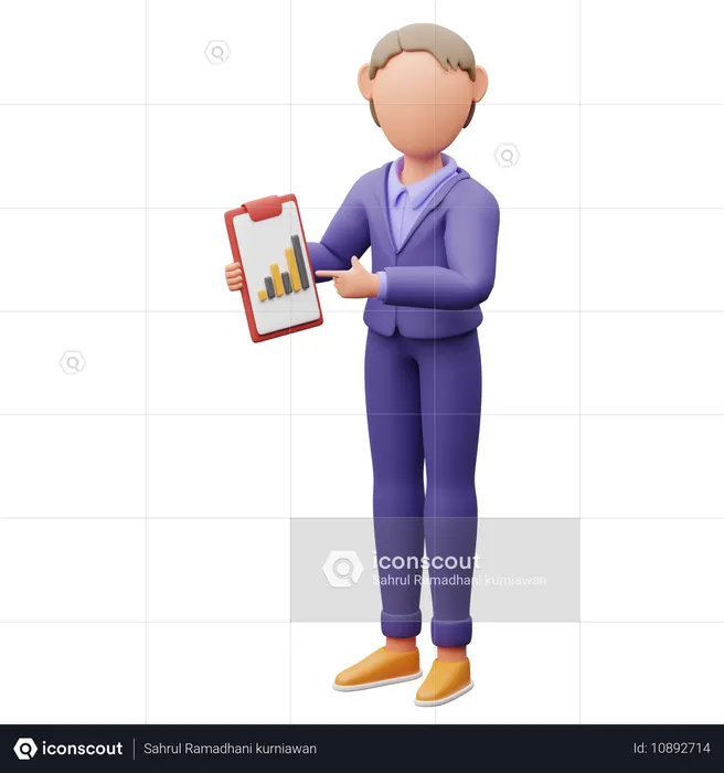 Hombre de negocios mostrando informe estadístico  3D Illustration