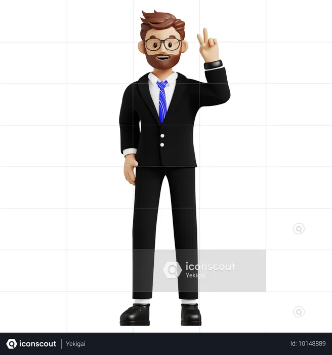 Empresario mostrando signo de victoria  3D Illustration