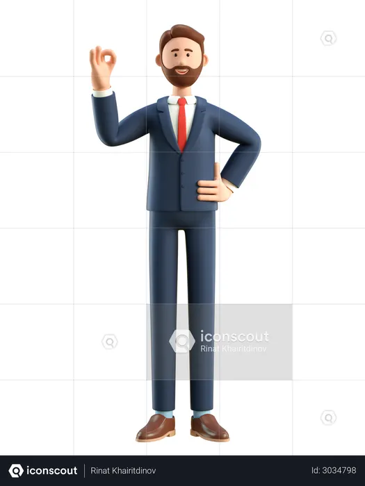 Empresário mostrando gesto ok  3D Illustration
