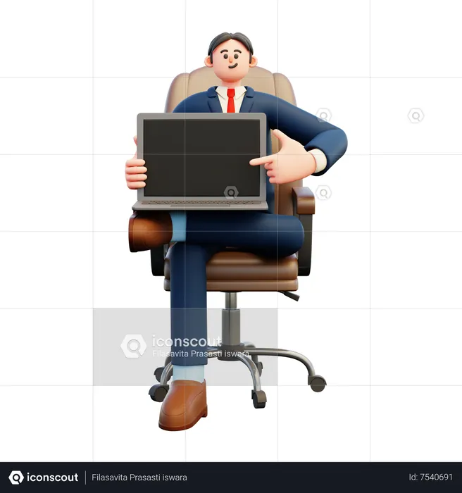 Empresário mostrando a tela do laptop em branco  3D Illustration