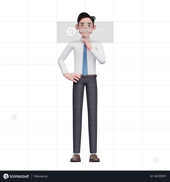 Pensando en el empresario vistiendo camisa larga y corbata azul  3D Illustration