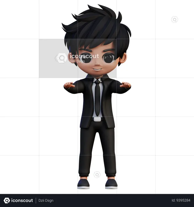 Personagem de empresário apontando para algo  3D Illustration