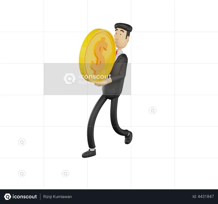 Empresario llevando moneda  3D Illustration