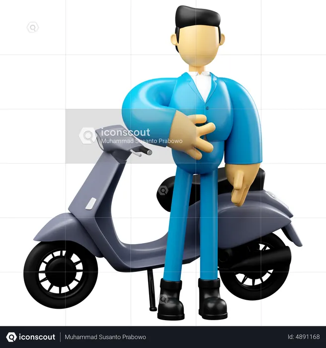 Empresário posando em scooter cinza  3D Illustration