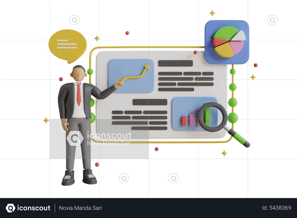 Empresario presentando análisis de crecimiento.  3D Illustration