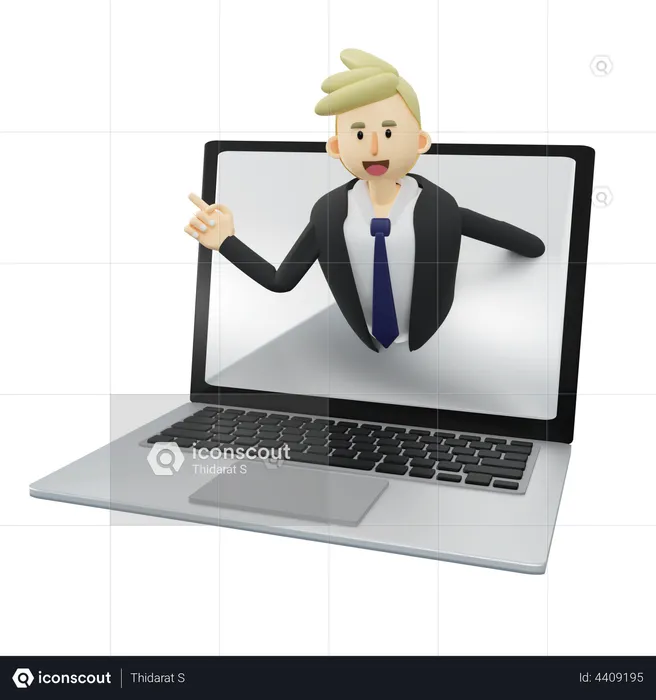 Empresário saiu do laptop  3D Illustration