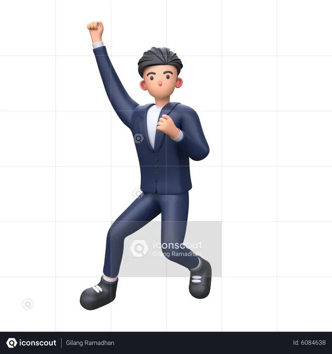 Empresário pulando pose de vitória  3D Illustration