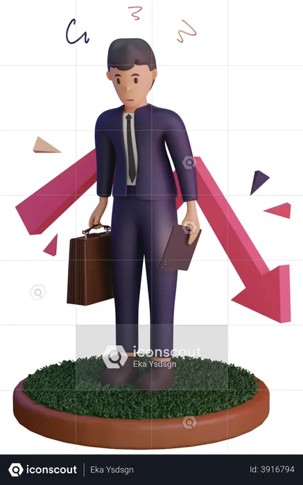 Empresário se sentindo triste pela perda de negócios  3D Illustration