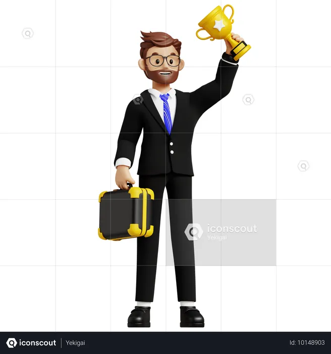 Empresário segurando troféu  3D Illustration