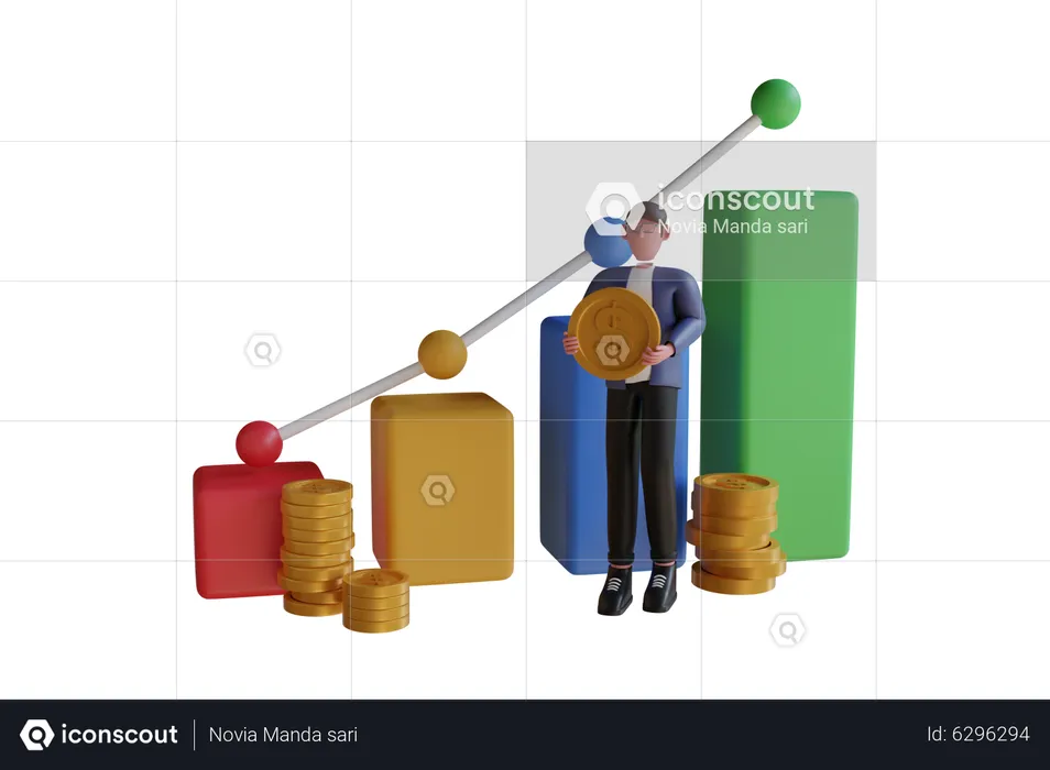 Empresário segurando uma moeda de ouro  3D Illustration