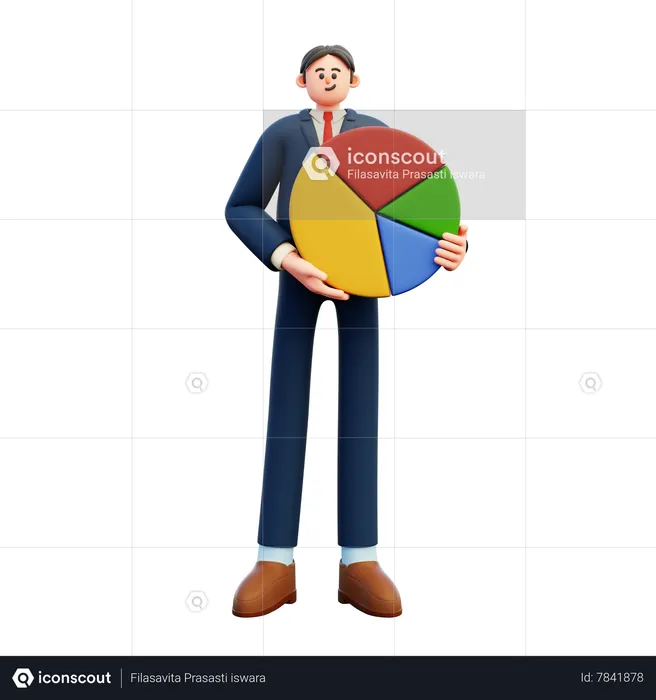 Empresario sosteniendo gráfico circular  3D Illustration