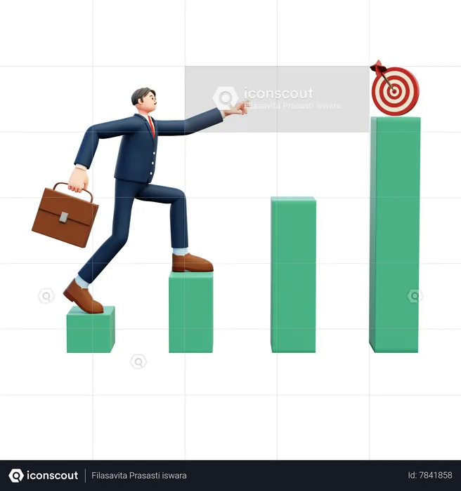 Empresario subiendo los pasos hacia el éxito  3D Illustration