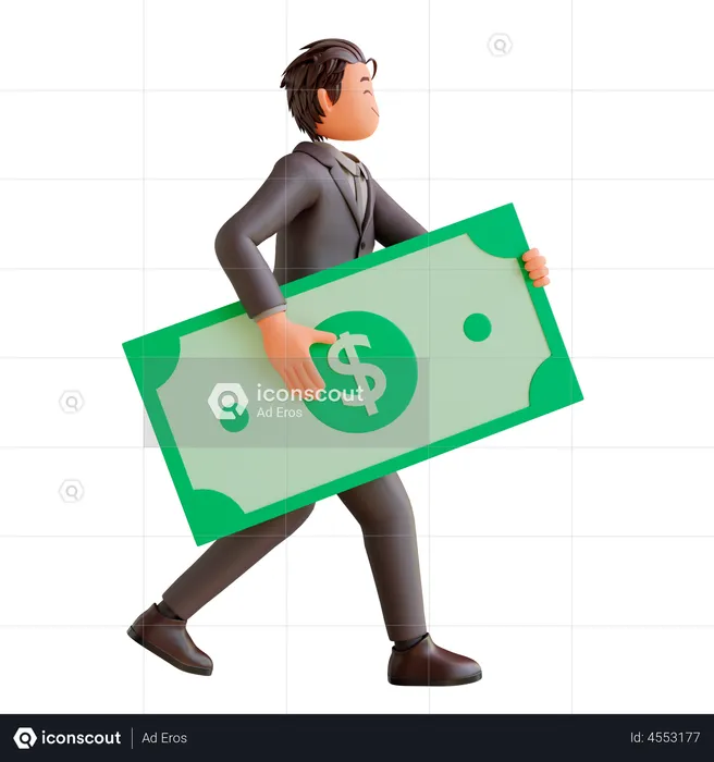 Empresario sosteniendo billete de dólar  3D Illustration