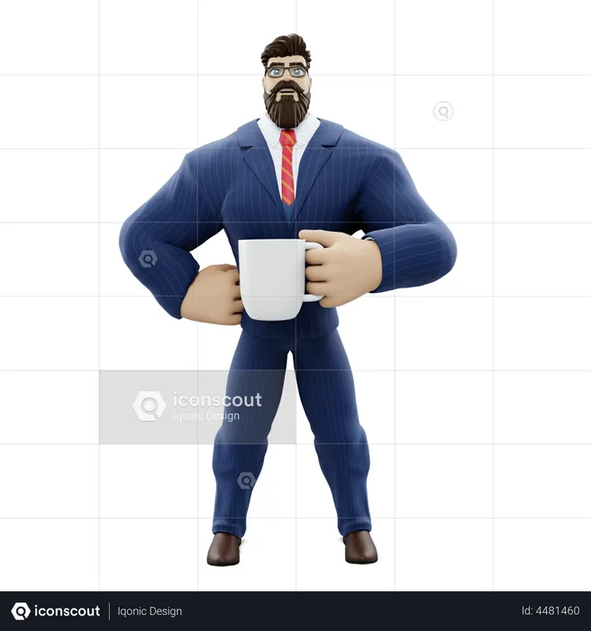 Empresario tomando cafe  3D Illustration