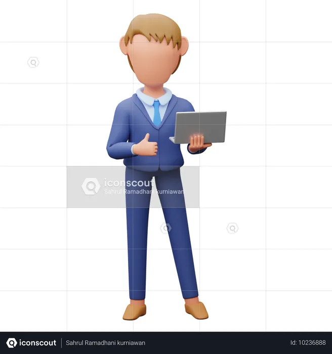 Hombre de negocios trae computadora portátil  3D Illustration