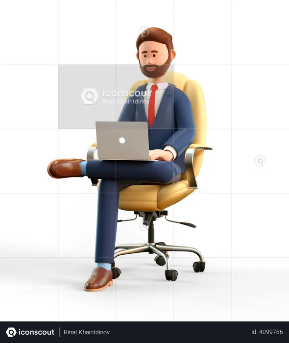 Empresário usando laptop  3D Illustration