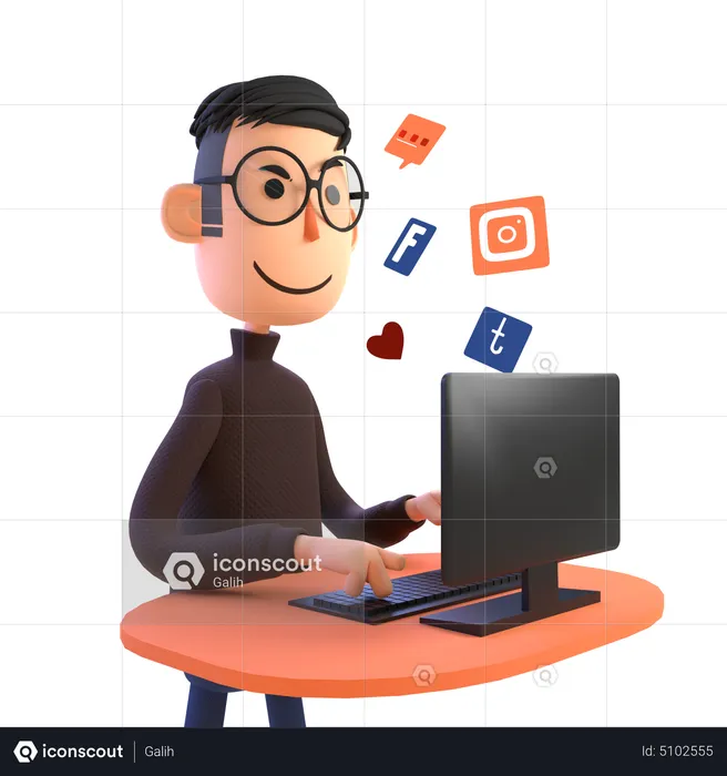 Empresario utilizando plataforma de redes sociales  3D Illustration