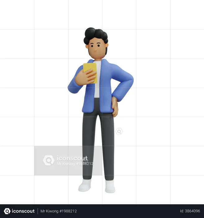 Empresário usando telefone  3D Illustration