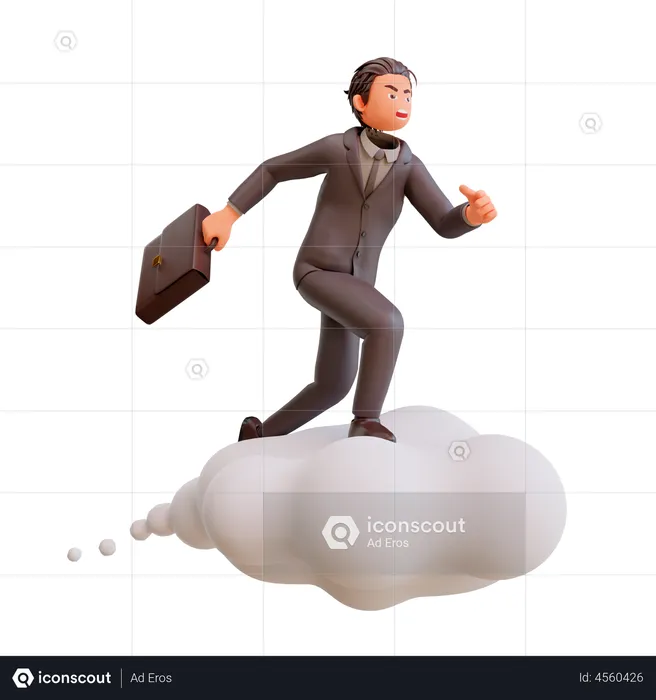 Empresário voando na nuvem  3D Illustration