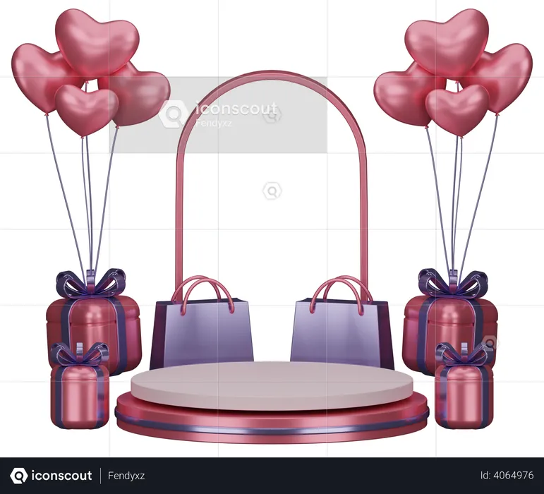 Empty podium with flying gift boxes  3D Illustration