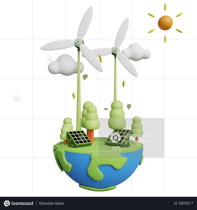 Énergie solaire et éolienne  3D Icon