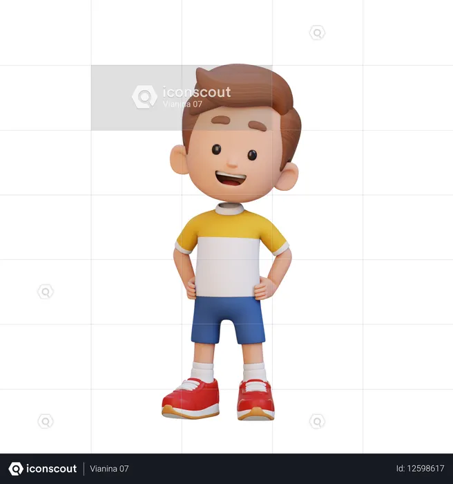 Enfant garçon dans une pose confiante, main sur la hanche  3D Icon
