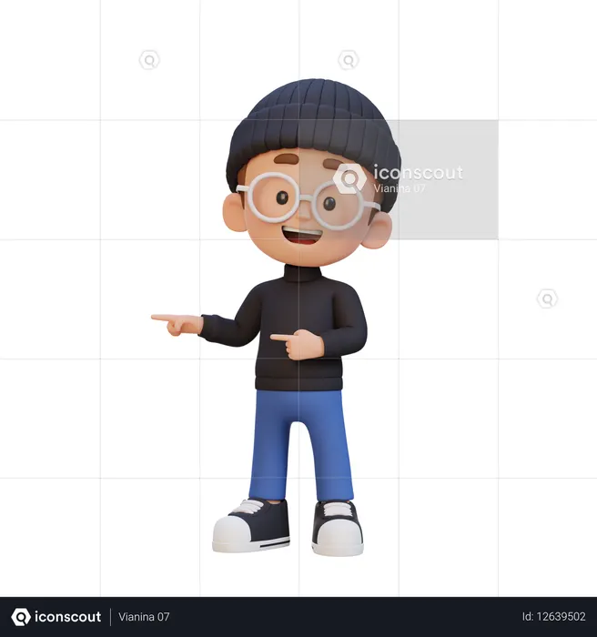 Enfant garçon pointant vers la gauche  3D Icon