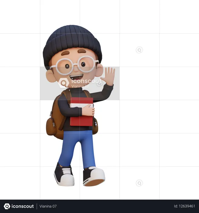 Enfant heureux tenant un livre et agitant la main  3D Icon