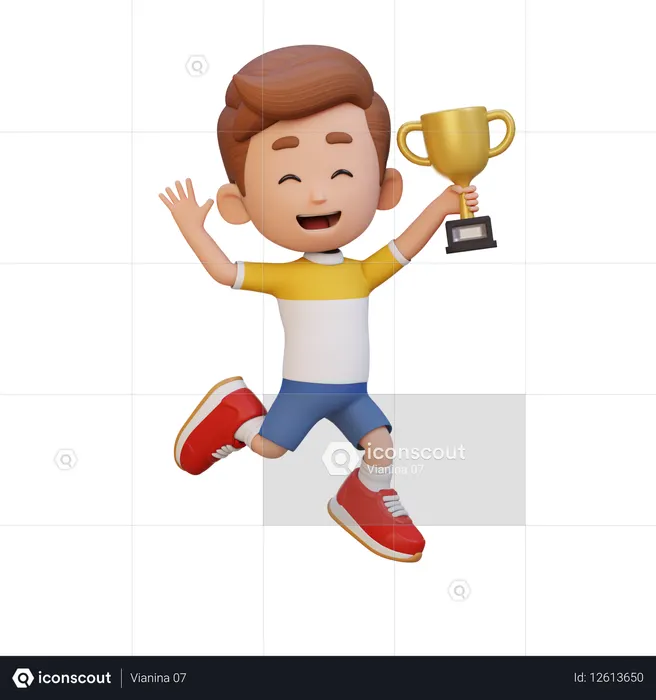 Enfant heureux tenant un trophée  3D Icon