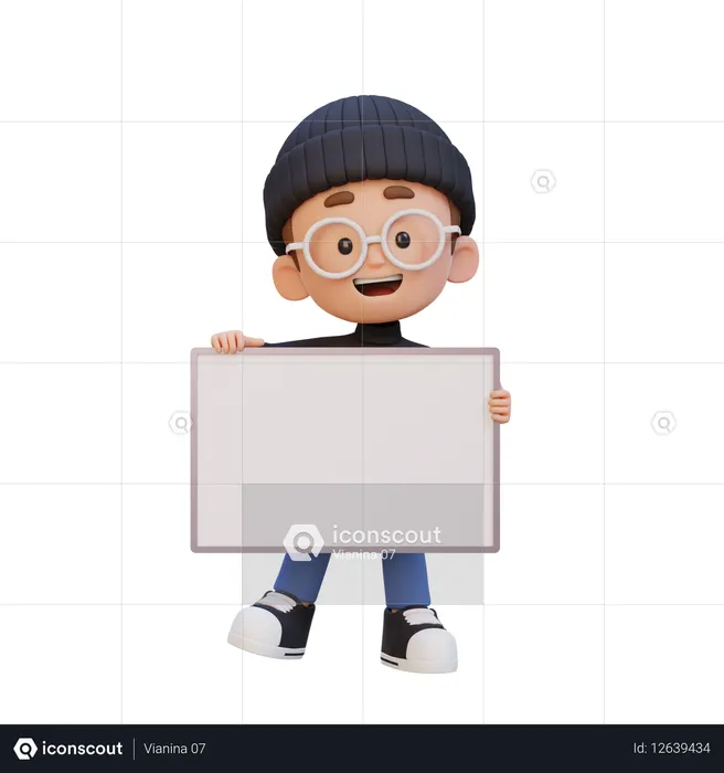 Enfant heureux tenant une pancarte vierge  3D Icon