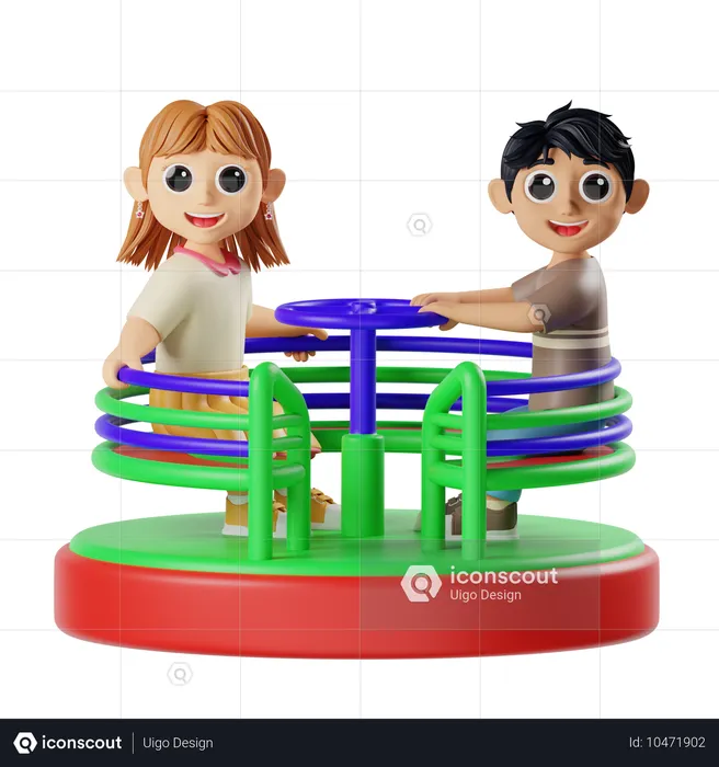 Enfants jouant au manège  3D Illustration