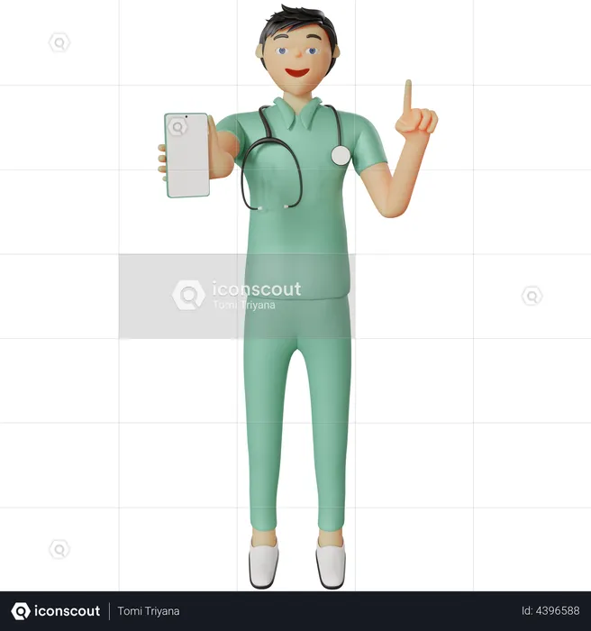 Enfermera mostrando la pantalla del cartel del teléfono inteligente  3D Illustration