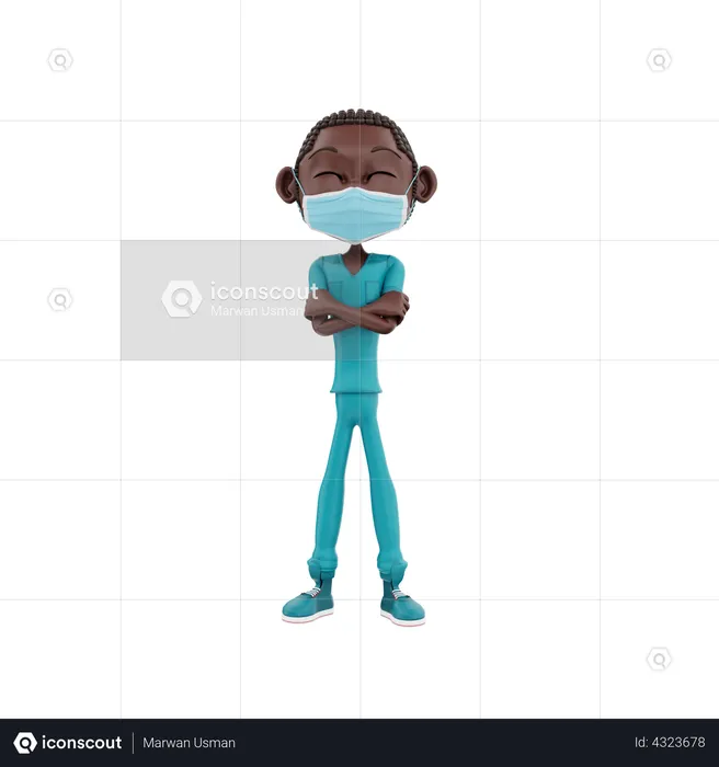 Enfermero africano de pie con los brazos cruzados  3D Illustration