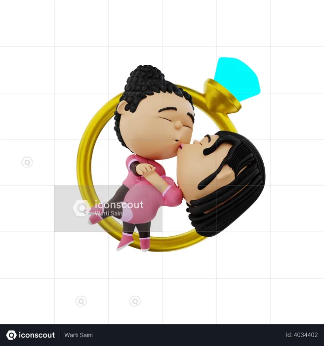 Engaged Couple kissing  3D Illustration